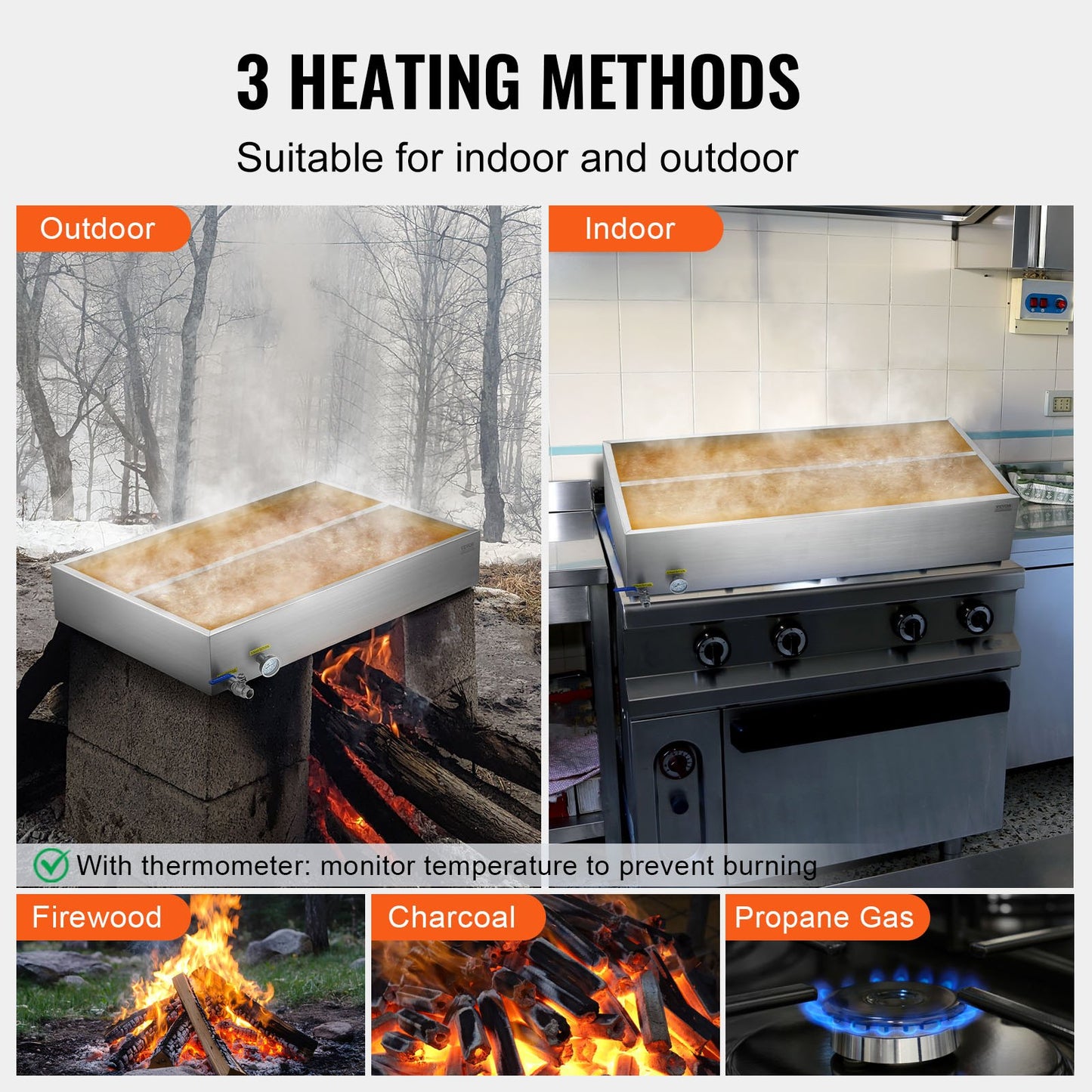 Maple Syrup Evaporator Pan, 47 Gallon, 683 Cups of 8.8oz Maple Syrup, Flat Evaporator Pan with Thermometer, 1 Valve and 3 Heating Methods, 304 Stainless Steel Maple Syrup Pan for Home, Outdoor
