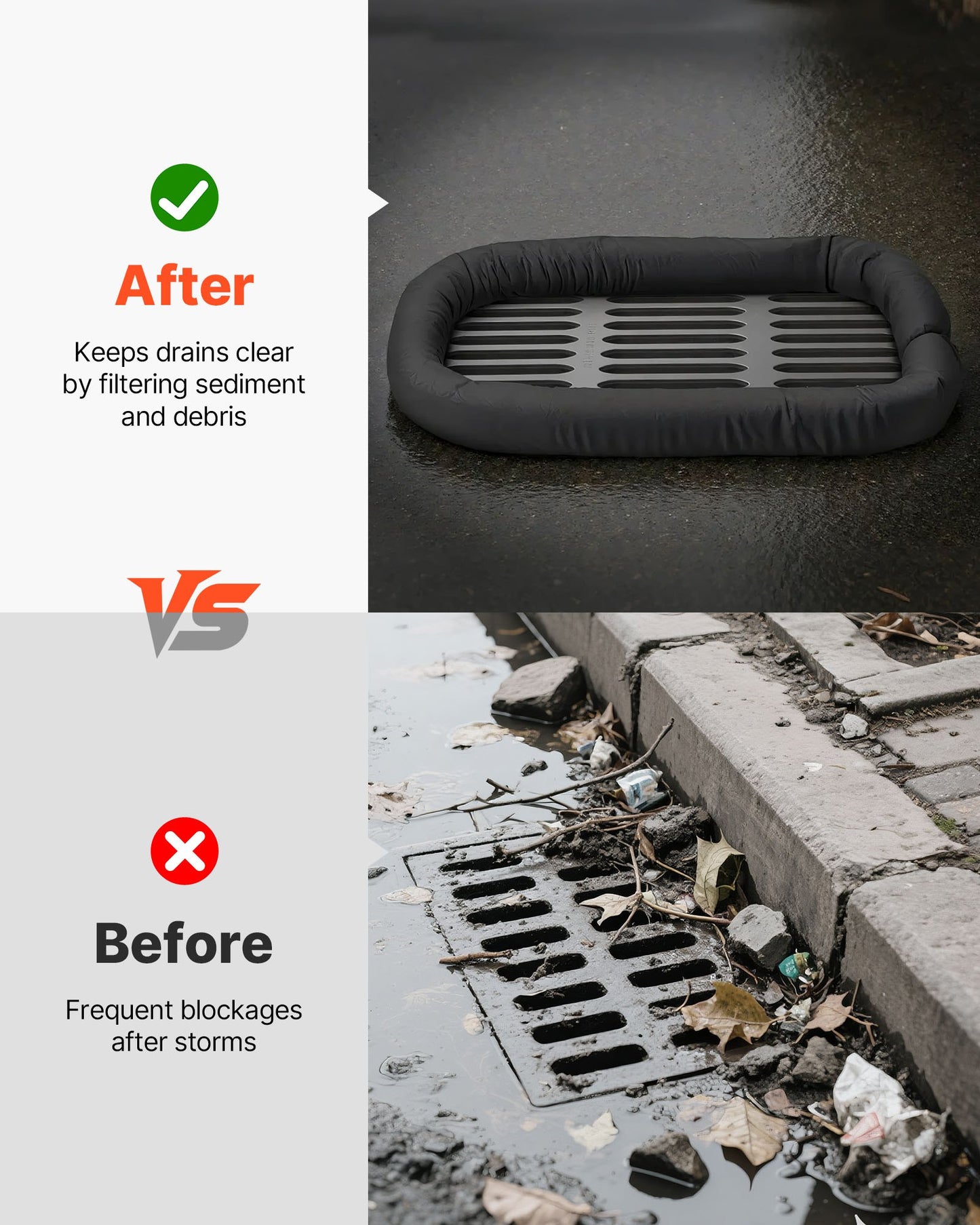 Sediment Filter Sock, Dia. 5 in x 10 ft L Coverage, Erosion Control Socks with Polypropylene Filler, Flexible & Efficient Silt Fence Socks for Storm-Water Management, Drainage Protection