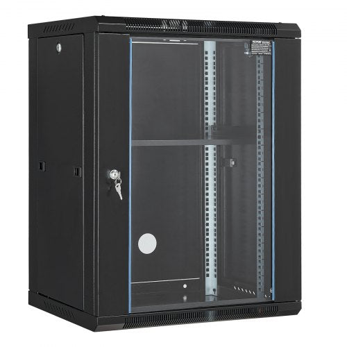 15U Wall Mount Network Cabinet, 500 lbs Max. Ground Load Capacity, Server Rack Cabinet Enclosure with Locking Tempered Glass Door, Side Panels, Q235 Carbon Steel, for IT Equipment, A/V Devices