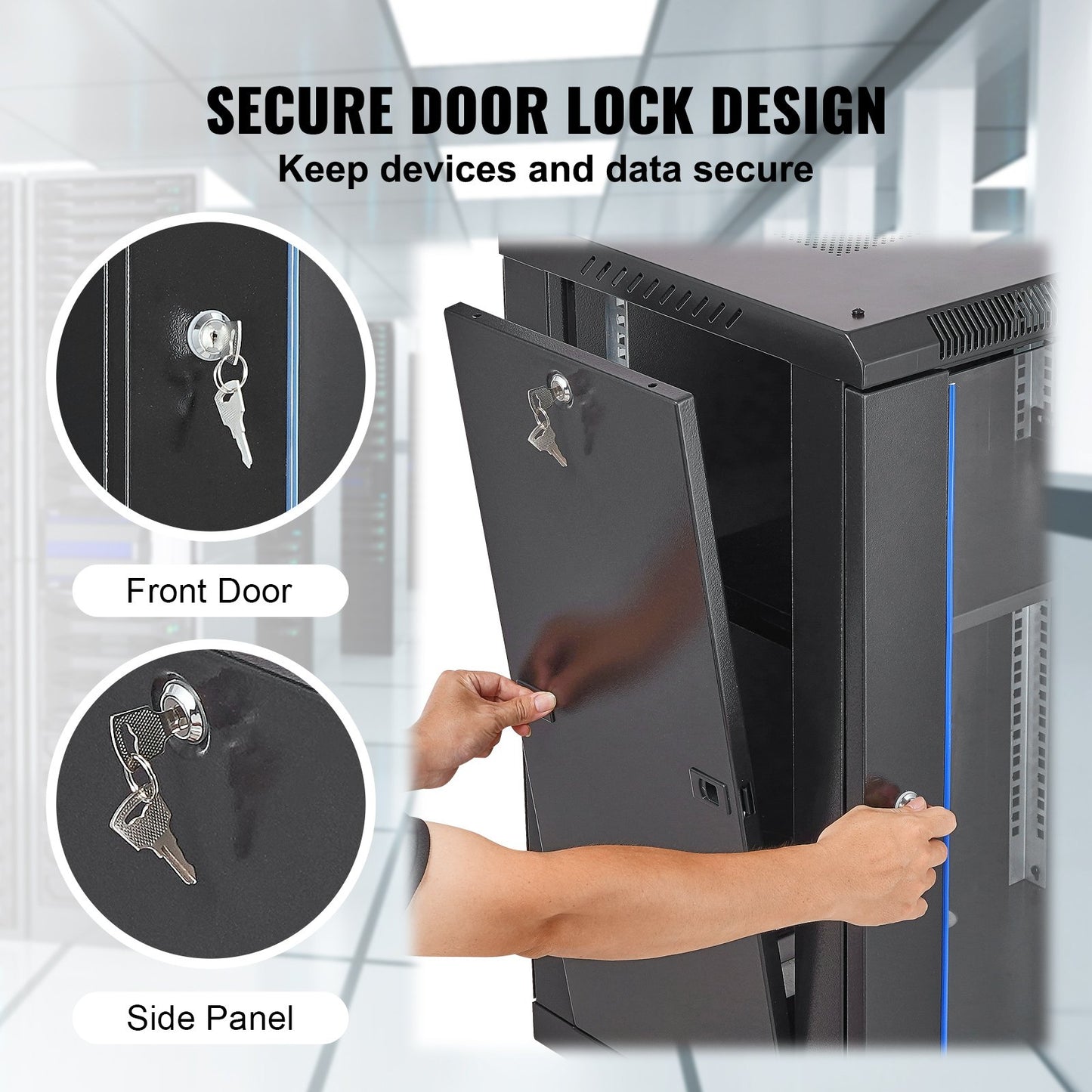 15U Wall Mount Network Cabinet, 500 lbs Max. Ground Load Capacity, Server Rack Cabinet Enclosure with Locking Tempered Glass Door, Side Panels, Q235 Carbon Steel, for IT Equipment, A/V Devices