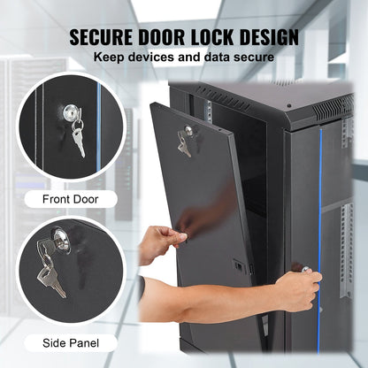 15U Wall Mount Network Cabinet, 500 lbs Max. Ground Load Capacity, Server Rack Cabinet Enclosure with Locking Tempered Glass Door, Side Panels, Q235 Carbon Steel, for IT Equipment, A/V Devices