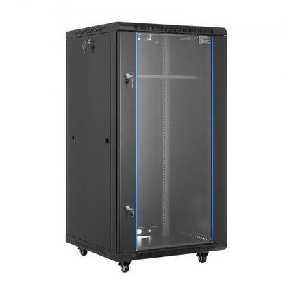 22U Network Cabinet Wall Mount, 23.6 in Depth, 300 lbs Max Load Capacity Server Cabinet Rack Enclosure with Locking Tempered Glass Door, Side Panels, Server Rack for IT Equipment, A/V Devices