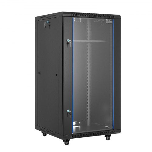 22U Network Cabinet Wall Mount, 23.6 in Depth, 300 lbs Max Load Capacity Server Cabinet Rack Enclosure with Locking Tempered Glass Door, Side Panels, Server Rack for IT Equipment, A/V Devices