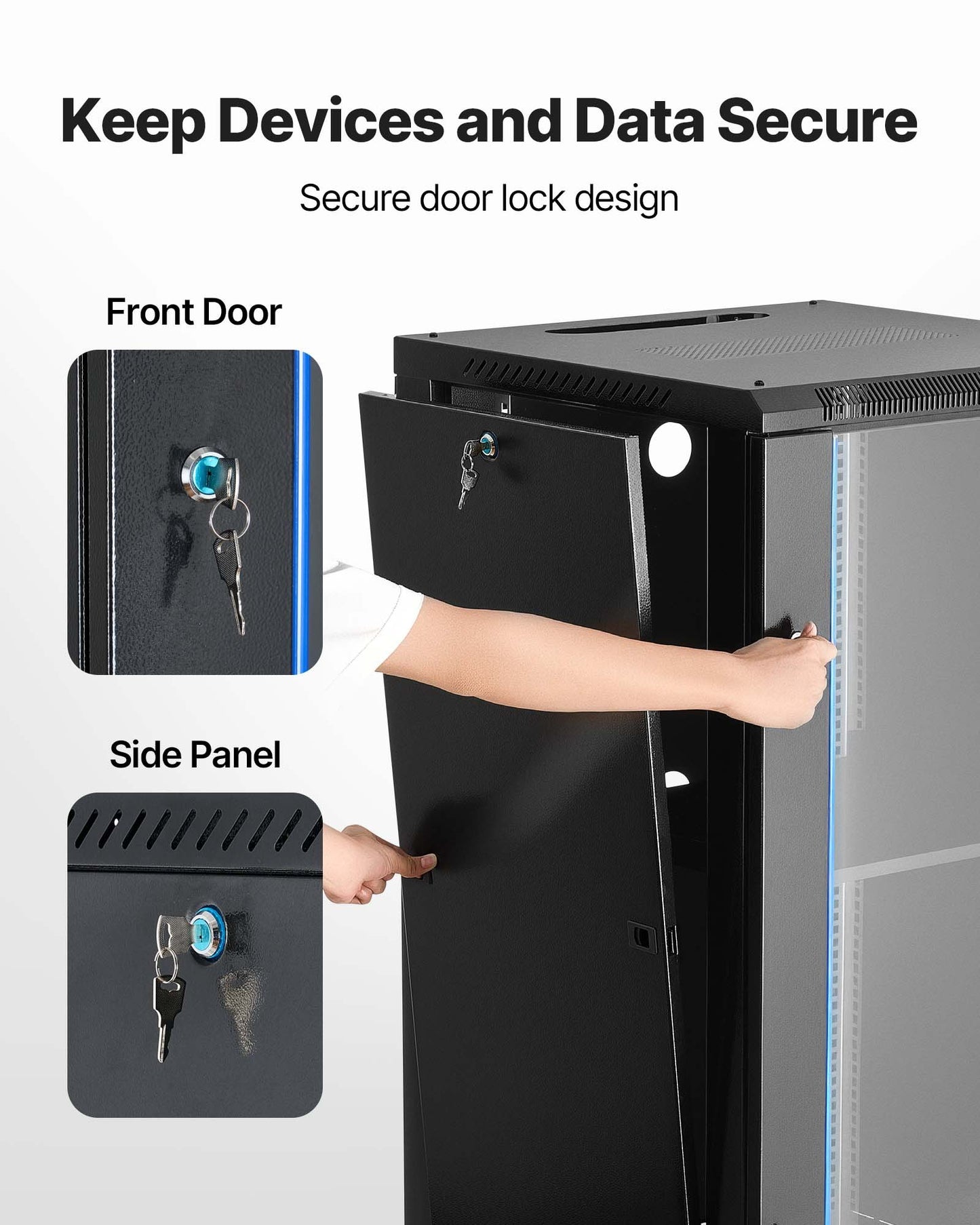 22U Network Cabinet Wall Mount, 23.6 in Depth, 300 lbs Max Load Capacity Server Cabinet Rack Enclosure with Locking Tempered Glass Door, Side Panels, Server Rack for IT Equipment, A/V Devices