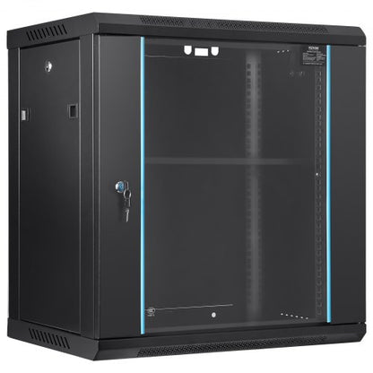 12U Wall-Mounted Server Network Cabinet, 15.5'' Depth, Secure Rack Enclosure, Supports up to 200 lbs, Lockable Glass Door & Sides, Ideal for IT & A/V Gear