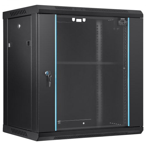 12U Wall-Mounted Server Network Cabinet, 15.5'' Depth, Secure Rack Enclosure, Supports up to 200 lbs, Lockable Glass Door & Sides, Ideal for IT & A/V Gear