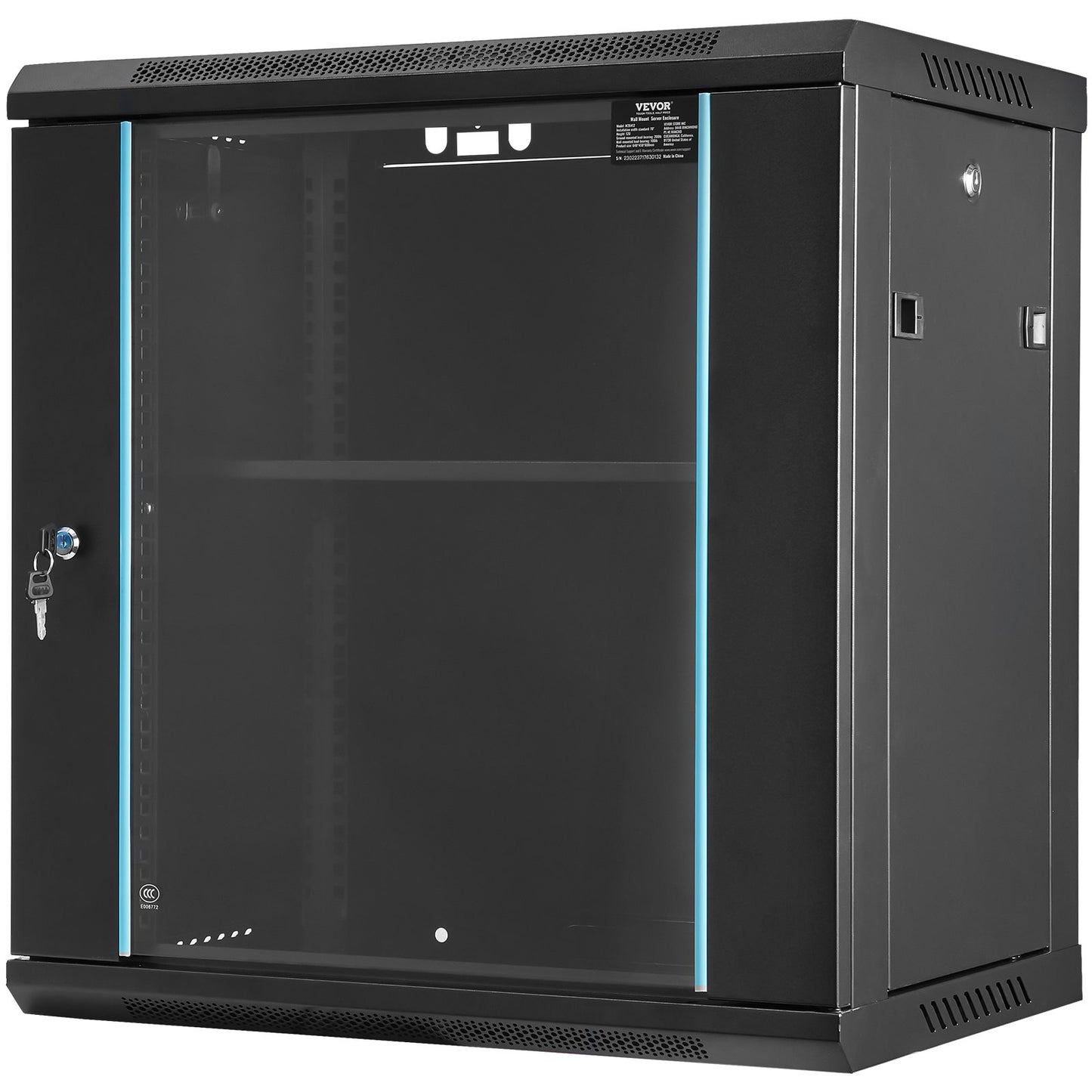 12U-Netzwerkserverschrank zur Wandmontage, 15,5 Zoll Tiefe, Server-Rack-Schrank, max. 200 lbs Tragkraft bei Bodenmontage, mit abschließbaren Seitenteilen aus Glastür, für IT-Geräte, A/V-Geräte