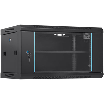 6U Wall Mount Network Server Cabinet, 15.5'' Depth, Server Rack Cabinet, 200 lbs Max. Floor Mounted Load Capacity, with Locking Glass Door Side Panels, for IT Equipment, A/V Devices