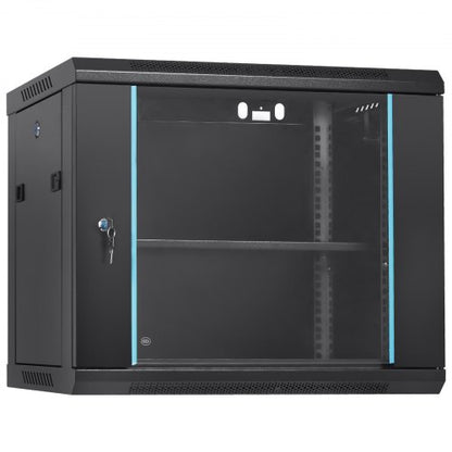 9U Wall-Mounted Server Network Cabinet, 15.5'' Depth, Secure Rack Enclosure, Supports up to 200 lbs, Features Lockable Glass Door and Side Panels, Ideal for IT and A/V Gear