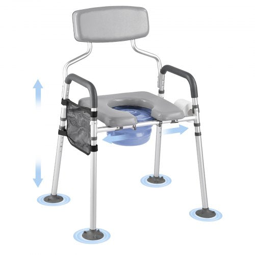 Bedside Commode Chair, 500 lbs Capacity, 4-in-1 Portable Toilet and Raised Toilet Seat with Padded Seat & Backrest, Detachable 5L Bucket, Adjustable Height & Width Adult Potty Chair for Seniors
