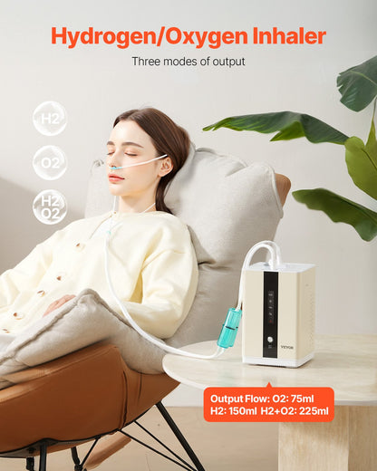 Hydrogen Inhalation Machine, 99.99% High Purity Hydrogen Inhaler, HO-Separated 225ml/min (150 H+75 O) Dual Port Hydrogen Oxygen Inhaler, Hydrogen-Rich Water Generator for Home Travel