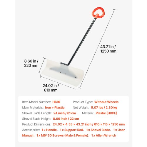 Schneeschieber aus Kunststoff, 24 Zoll, robuster Winter-Schneepflug für die Auffahrt | EU