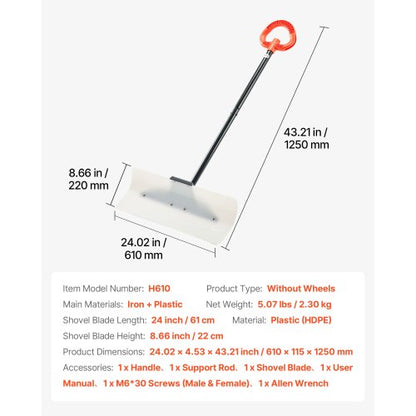 Schneeschieber aus Kunststoff, 24 Zoll, robuster Winter-Schneepflug für die Auffahrt | EU