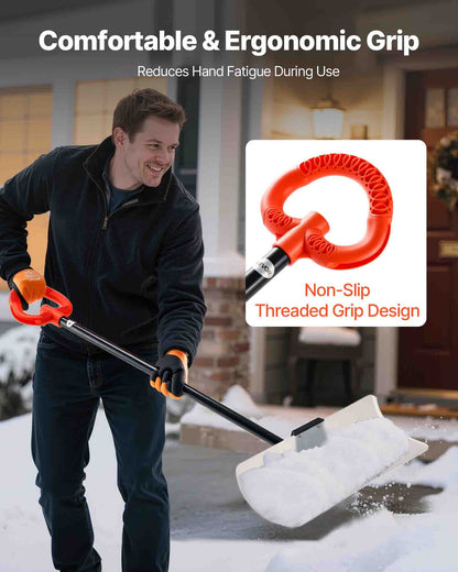 Snow Pusher Shovel, 24 in Wide Outdoor Snowplow Shovel with Ergonomic Grip, HDPE Plastic Blade, Winter Shovels with Segmented Handle, Portable Snow Removal Tool for Driveway Garden Camping