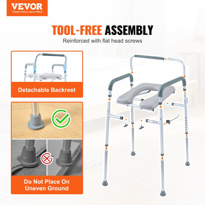 Commode Chair, Bedside Commode with Padded Seat and Arms, 7-Level Adjustable Height, 5.8L Removable Bucket, Easy to Assemble, 350 LBS Capacity, Raised Toilet Seat for Adults Seniors