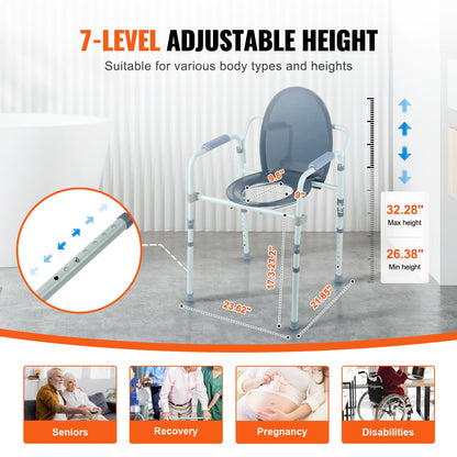 Commode Chair, Bedside Commode with Wider Toilet Seat, 7-Level Adjustable Height, 5.8L Removable Bucket, Easy to Assemble, 350 LBS Capacity, Raised Toilet Seat for Adults Seniors