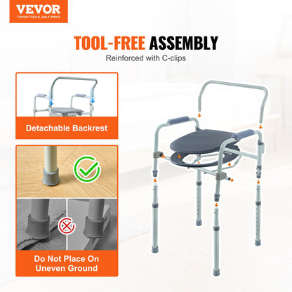 Commode Chair, Bedside Commode with Wider Toilet Seat, 7-Level Adjustable Height, 5.8L Removable Bucket, Easy to Assemble, 350 LBS Capacity, Raised Toilet Seat for Adults Seniors