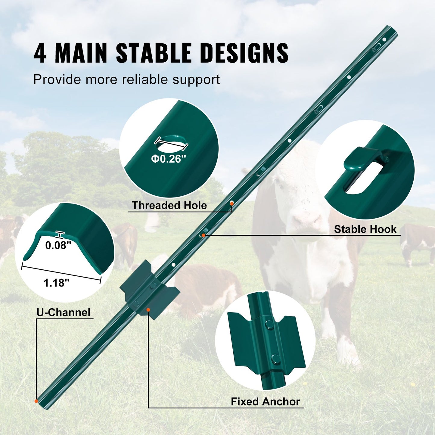 3 fot staketstolpe 10-pack T-stolpe Heavy Duty metall staketstolpar grön
