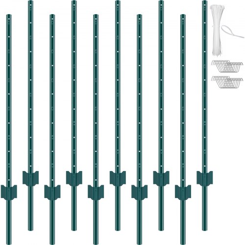 4 Feet Fence Post 10 Pack T-Post Heavy Duty Metal Fence Posts Green