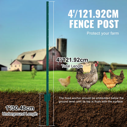4 Feet Fence Post 10 Pack T-Post Heavy Duty Metal Fence Posts Green