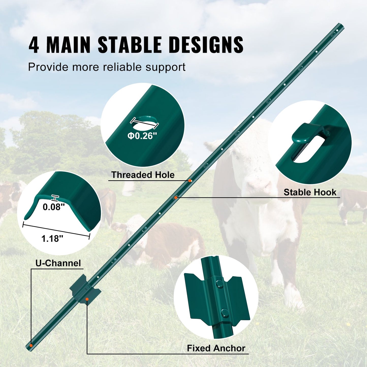5 fot staketstolpe 10-pack T-stolpe Heavy Duty metall staketstolpar grön