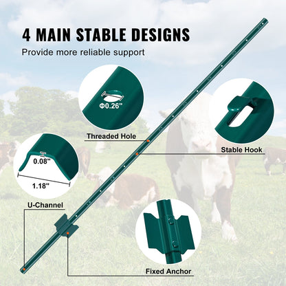 5 fot staketstolpe 10-pack T-stolpe Heavy Duty metall staketstolpar grön