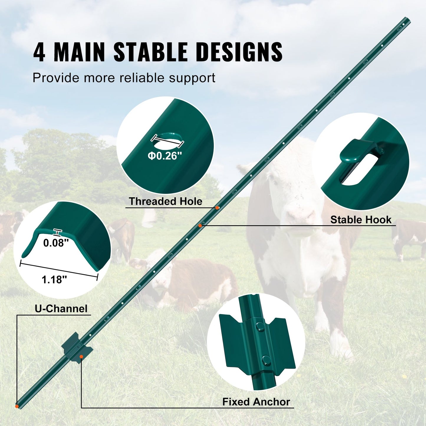 6 fot staketstolpe 10-pack T-stolpe Heavy Duty metall staketstolpar grön