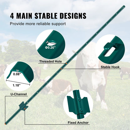 6 fot staketstolpe 10-pack T-stolpe Heavy Duty metall staketstolpar grön