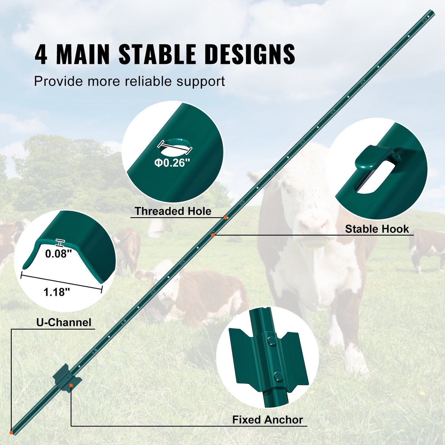 7 fot staketstolpe 10-pack T-stolpe Heavy Duty metall staketstolpar grön