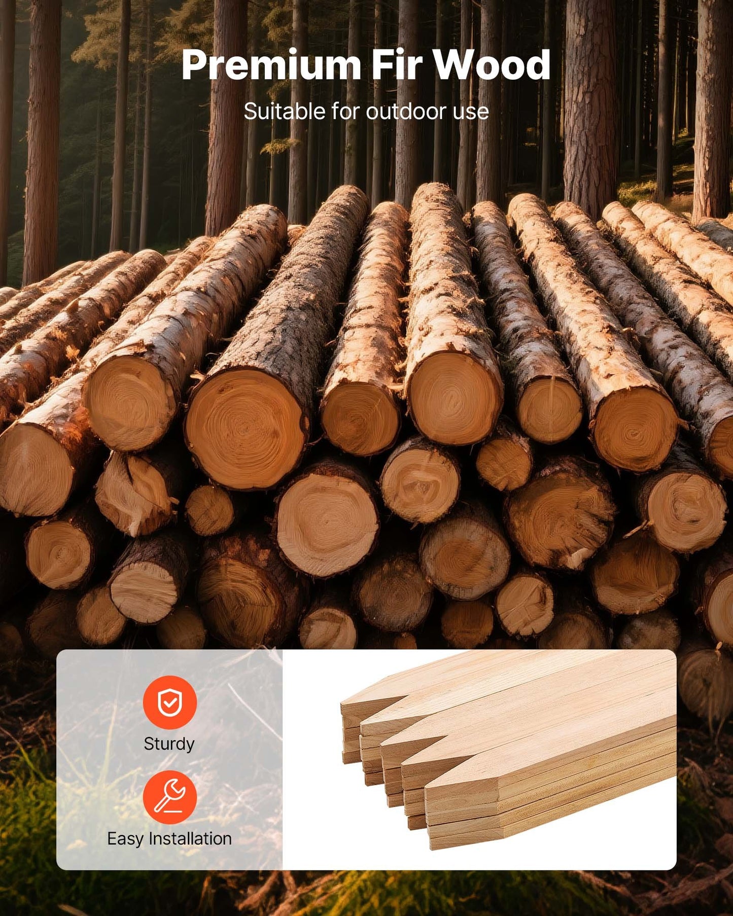 Wooden Garden Stakes, 25 Pcs 24 x 0.5 x1.5 in Survey Grading Stakes, Garden Ground Stake with Sharp Point, Fir Wood Plant Support Stake, Sign Posts for Silt Fence Backyard Boundaries Baselines