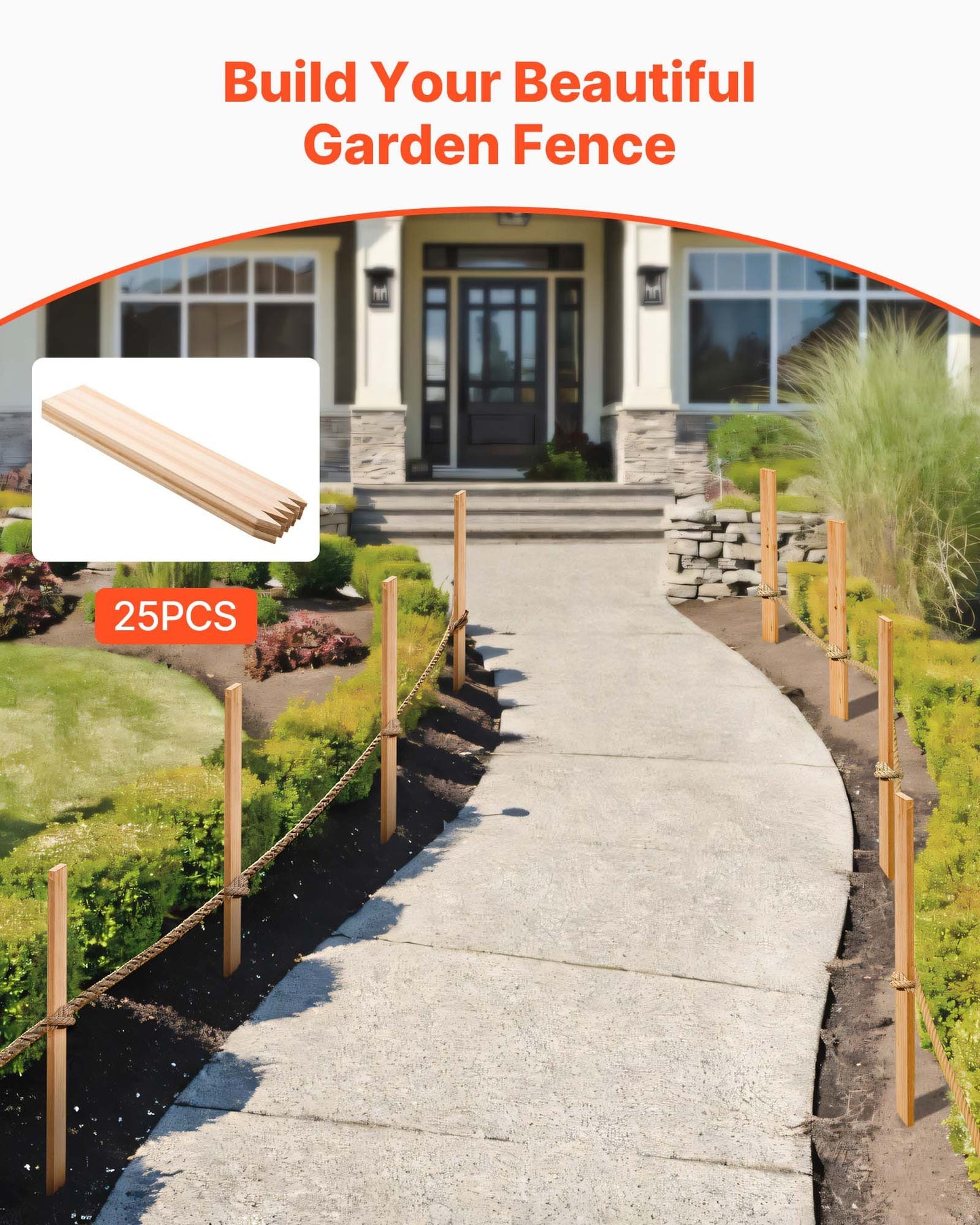 Wooden Garden Stakes, 25 Pcs 36 x 0.5 x1.5 in Survey Grading Stakes, Garden Ground Stake with Sharp Point, Fir Wood Plant Support Stake, Sign Posts for Silt Fence Backyard Boundaries Baselines