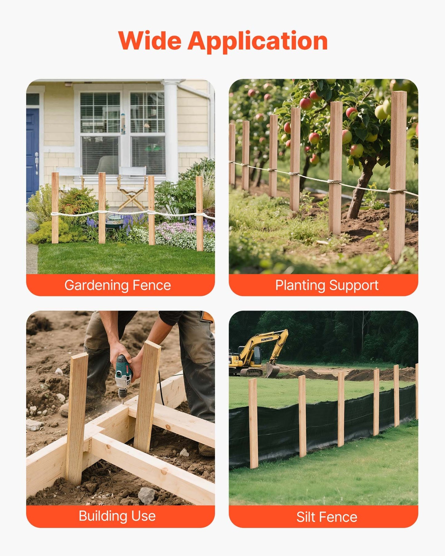 Wooden Garden Stakes, 25 Pcs 36 x 0.5 x1.5 in Survey Grading Stakes, Garden Ground Stake with Sharp Point, Fir Wood Plant Support Stake, Sign Posts for Silt Fence Backyard Boundaries Baselines