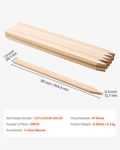 Wooden Garden Stakes, 25 Pcs 36 x 0.5 x1.5 in Survey Grading Stakes, Garden Ground Stake with Sharp Point, Fir Wood Plant Support Stake, Sign Posts for Silt Fence Backyard Boundaries Baselines