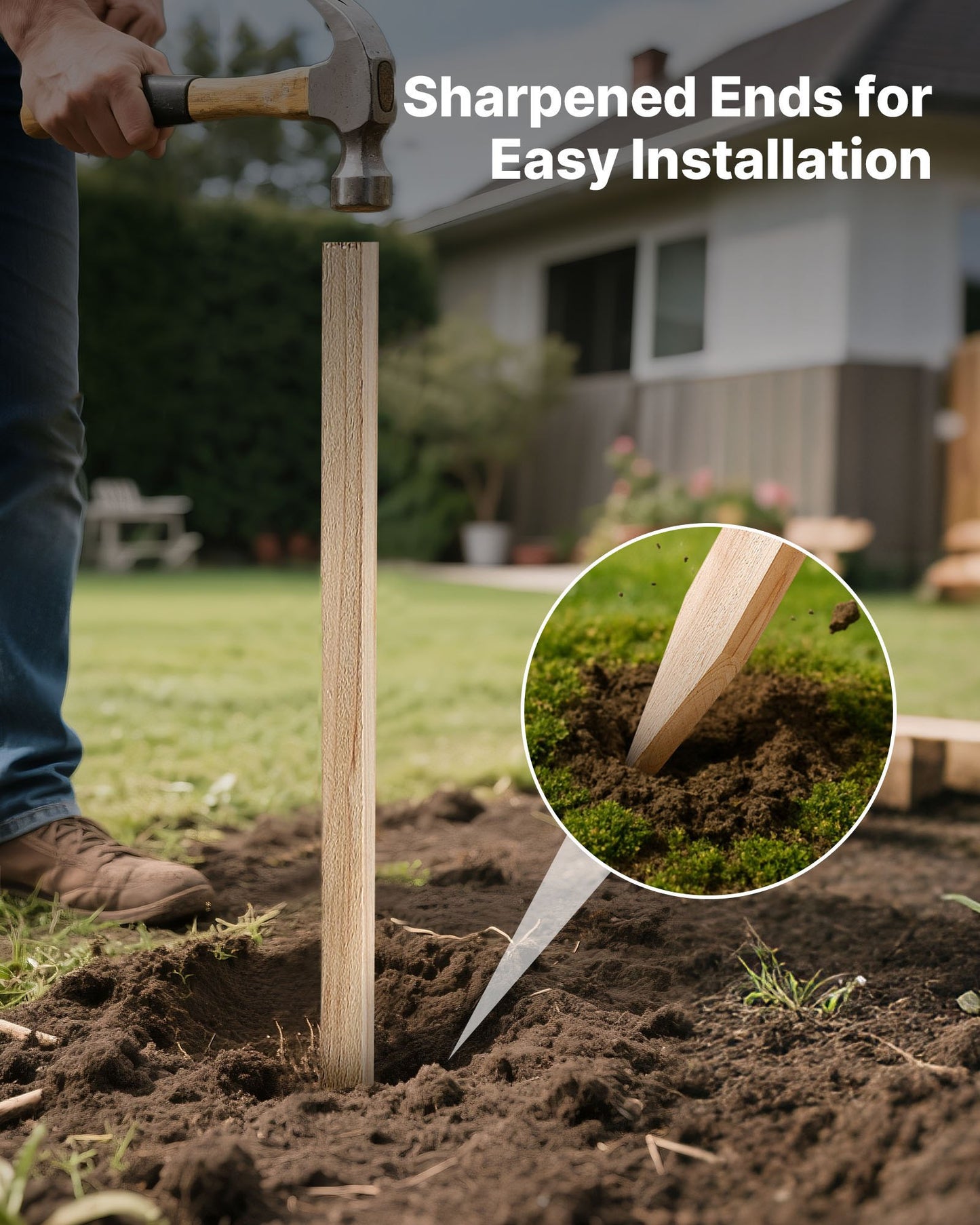 Wooden Garden Stakes, 25 Pcs 48x0.5x0.69 in Survey Grading Stakes, Garden Ground Stake with Sharp Point, Fir Wood Plant Support Stake, Sign Posts for Silt Fence Backyard Boundaries Baselines