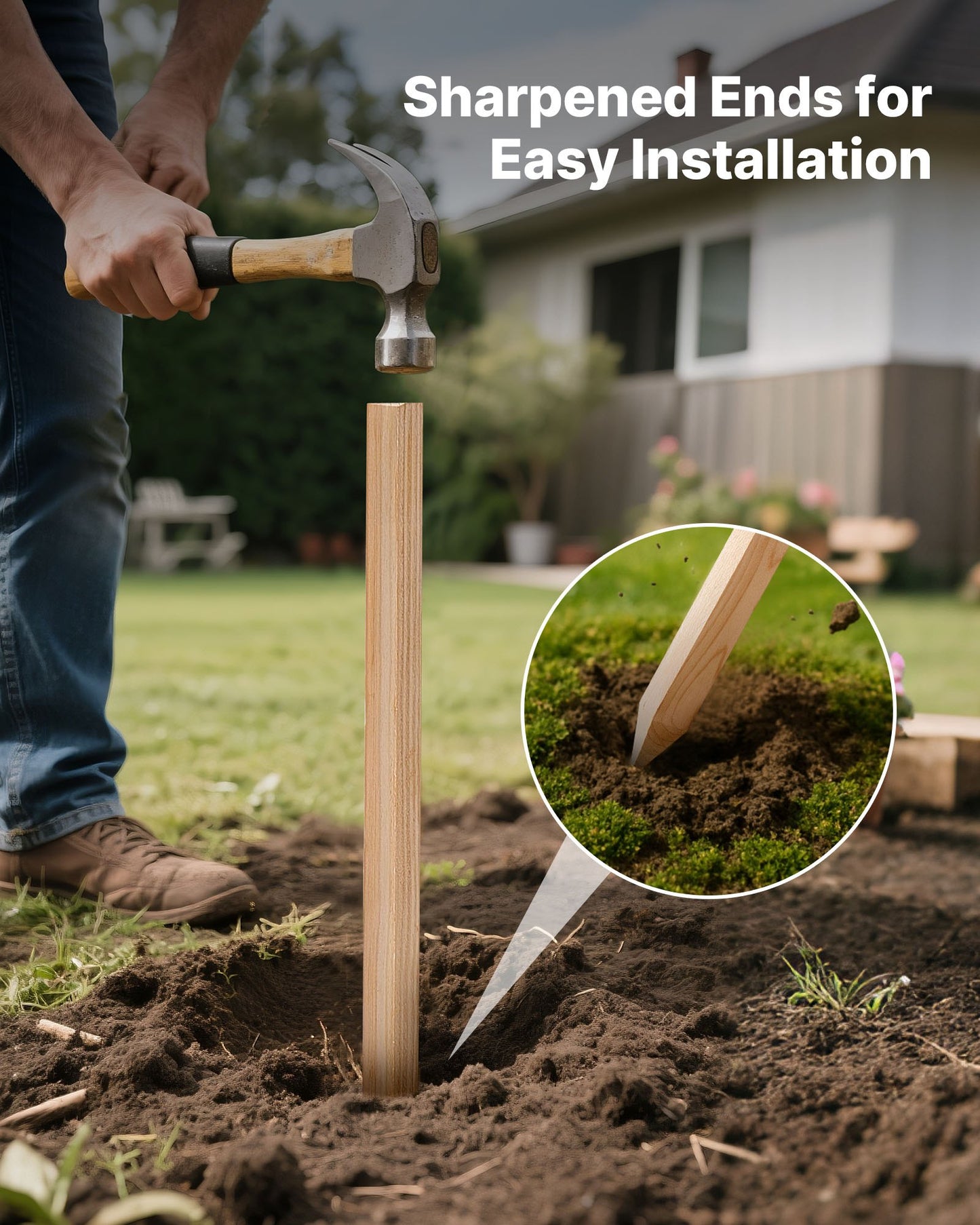 Wooden Garden Stakes, 25 Pcs 36x0.75x0.75 in Survey Grading Stakes, Garden Ground Stake with Sharp Point, Fir Wood Plant Support Stake, Sign Posts for Silt Fence Backyard Boundaries Baselines