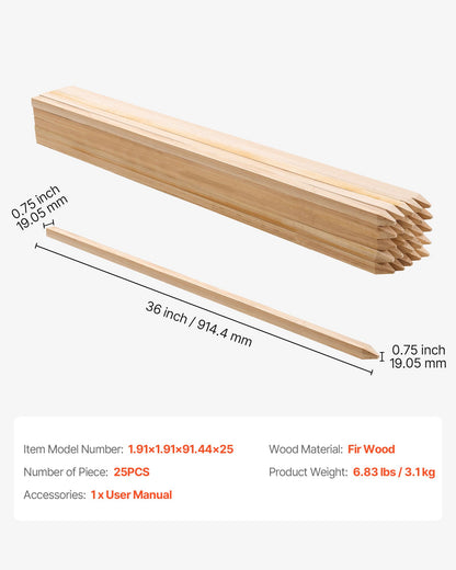 Wooden Garden Stakes, 25 Pcs 36x0.75x0.75 in Survey Grading Stakes, Garden Ground Stake with Sharp Point, Fir Wood Plant Support Stake, Sign Posts for Silt Fence Backyard Boundaries Baselines