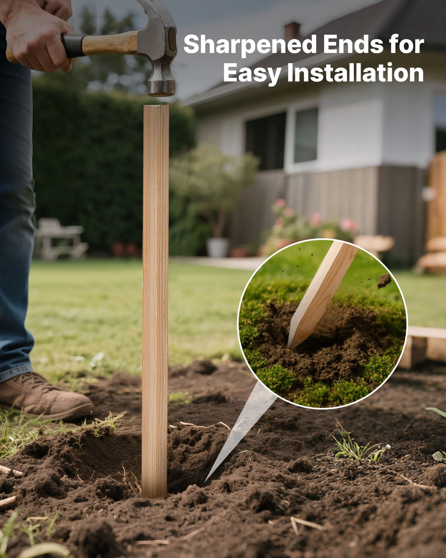 Wooden Garden Stakes, 25 Pcs 48x0.75x0.75 in Survey Grading Stakes, Garden Ground Stake with Sharp Point, Fir Wood Plant Support Stake, Sign Posts for Silt Fence Backyard Boundaries Baselines