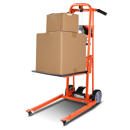 Material Lift Winch Stacker, 330lbs Capacity Pallet Truck Dolly, 42.9in Max Lifting Height Manual Winch Stacker, Multifunctional Manual Pallet Truck Stacker with Swivel Casters and Lift Plate