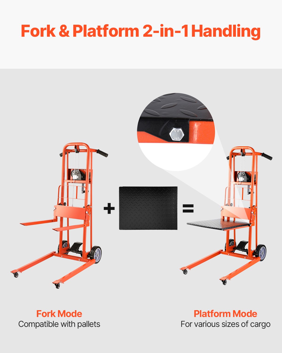 Material Lift Winch Stacker, 330lbs Capacity Pallet Truck Dolly, 42.9in Max Lifting Height Manual Winch Stacker, Multifunctional Manual Pallet Truck Stacker with Swivel Casters and Lift Plate