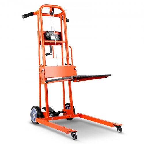 Material Lift Winch Stacker, 330 lbs Capacity Pallet Truck Dolly, 42.9 in Max Lifting Height Manual Winch Stacker, Multifunctional Manual Pallet Truck Stacker with Swivel Casters and Lift Plate