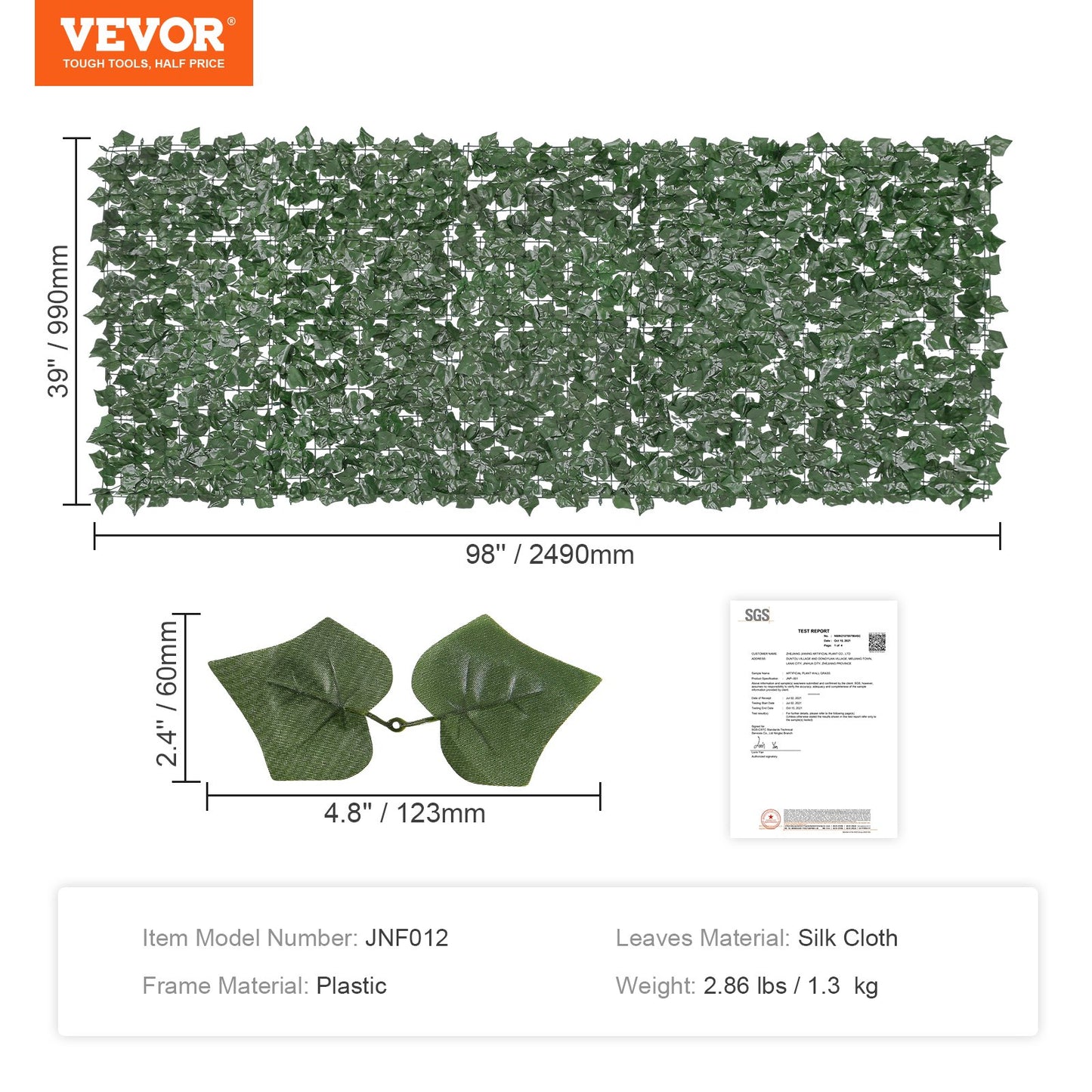 Ivy Privacy Fence, 39 x 98 in Artificial Green Wall Screen, Greenery Ivy Fence with Strengthened Joint, Faux Hedges Vine Leaf Decoration for Outdoor Garden, Yard, Balcony, Patio Decor