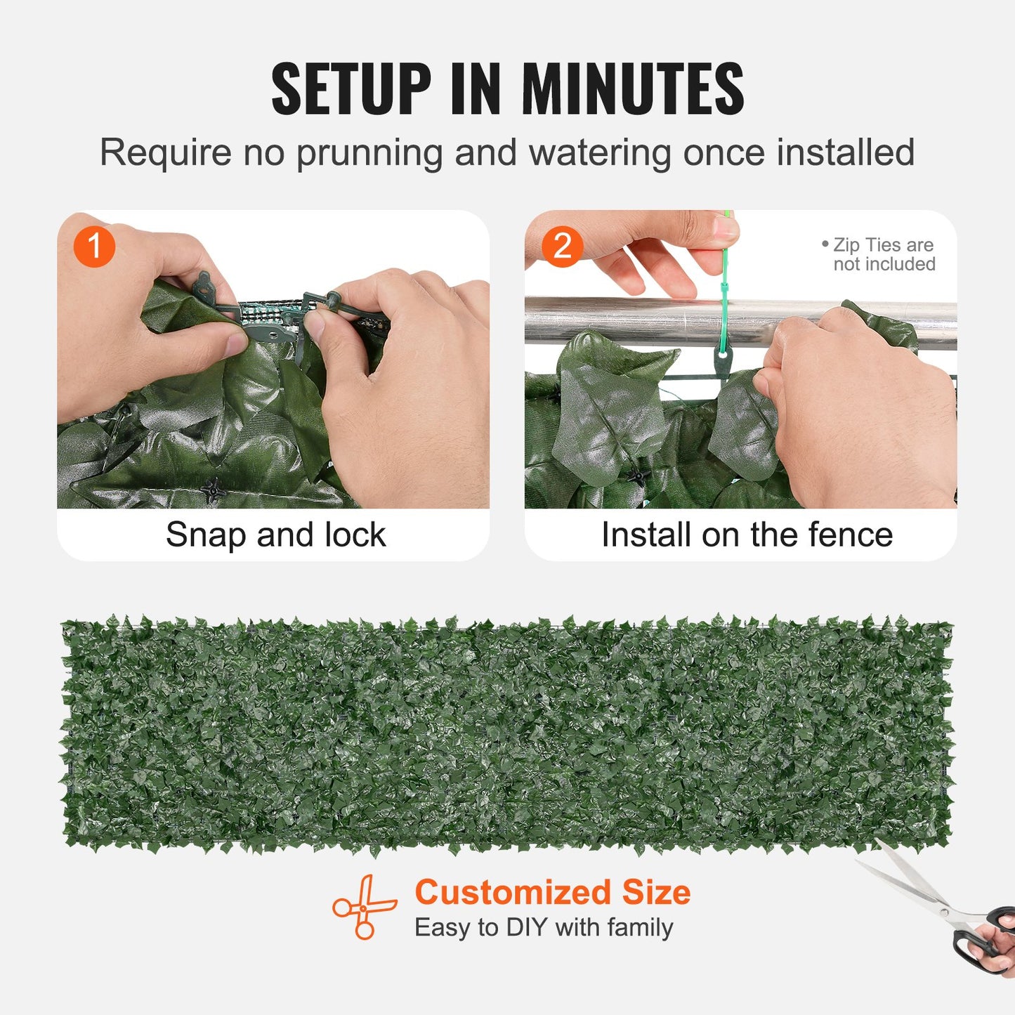 Efeu-Sichtschutzzaun, 1 x 4 m, künstlicher grüner Wandschirm, grüner Efeu-Zaun mit Netzgewebe und verstärkter Verbindung, künstliche Hecken, Weinblatt-Dekoration für Garten, Hof, Balkon im Freien