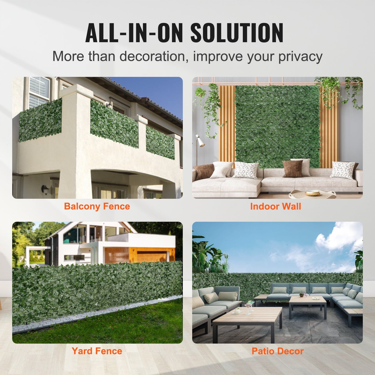Ivy Privacy Fence, 1.5 x 4 m Artificial Green Wall Screen, Green Ivy Fence with Mesh Fabric and Reinforced Joint, Fake Hedges Vine Leaf Decoration for Outdoor Garden, Yard, Balcony