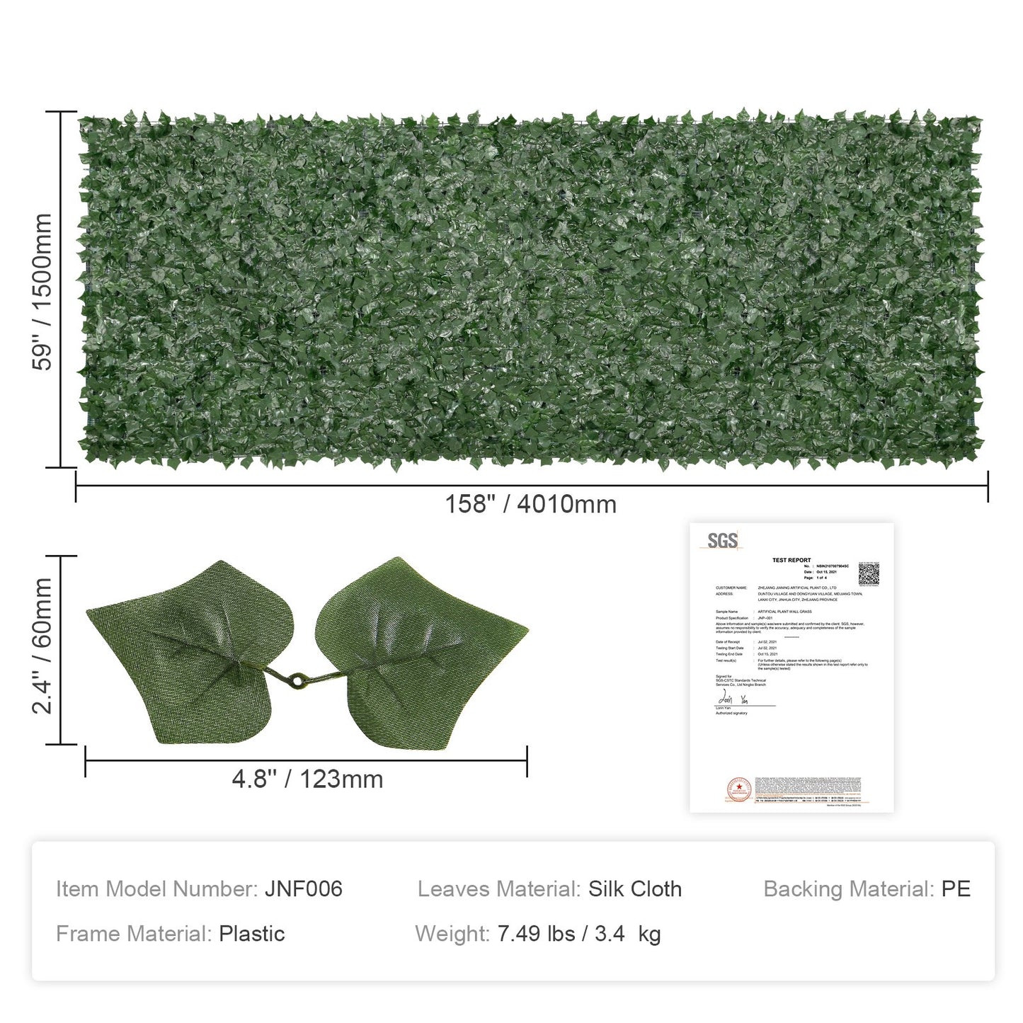 Ivy Privacy Fence, 1.5 x 4 m Artificial Green Wall Screen, Green Ivy Fence with Mesh Fabric and Reinforced Joint, Fake Hedges Vine Leaf Decoration for Outdoor Garden, Yard, Balcony