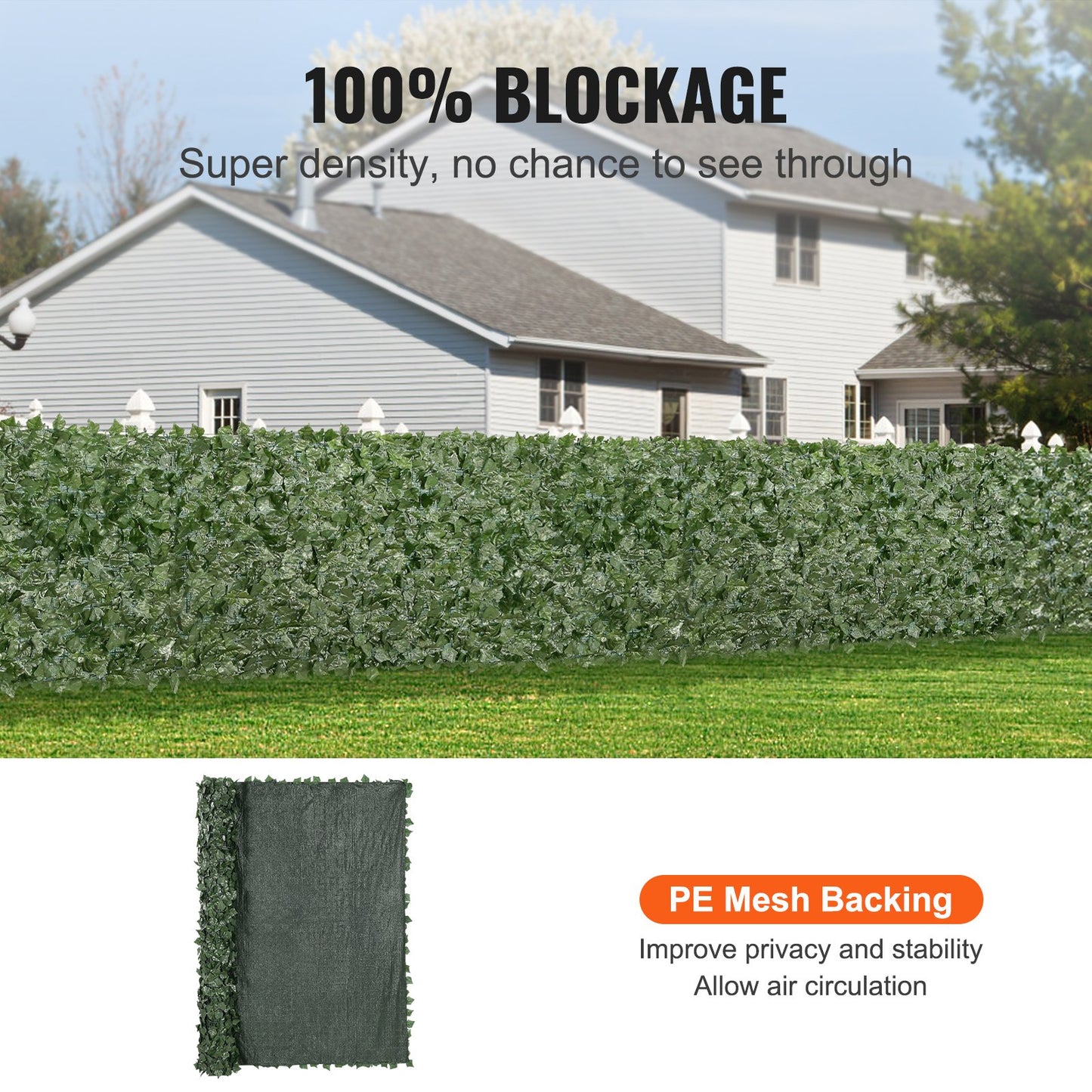 Ivy Privacy Fence, 96 x 72 in Artificial Green Wall Screen, Greenery Ivy Fence with Mesh Cloth Backing and Strengthened Joint, Faux Hedges Vine Leaf Decoration for Outdoor Garden, Yard, Balcony