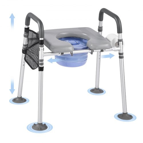 Bedside Commode Chair, 500 lbs Capacity, 4-in-1 Portable Toilet and Raised Toilet Seat with Padded Seat & Armrest, Detachable 5L Bucket, Adjustable Height & Width Adult Potty Chair for Seniors