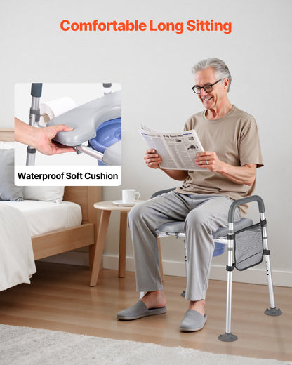 Bedside Commode Chair, 500 lbs Capacity, 4-in-1 Portable Toilet and Raised Toilet Seat with Padded Seat & Armrest, Detachable 5L Bucket, Adjustable Height & Width Adult Potty Chair for Seniors