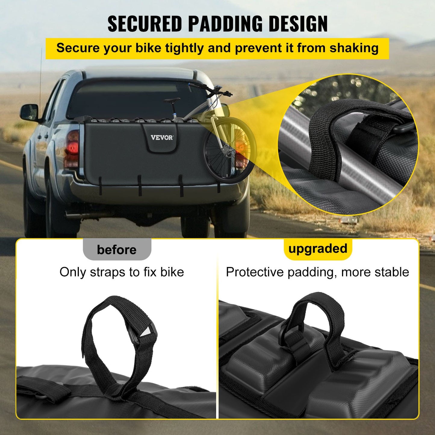 Tailgate Pad, 54" Wide Pickup Truck Tailgate Bike Pad, Bike Tailgate Protection Cover Carries up to 5 Bikes, Truck Bed Bike Pad with PVC Outer Layer, Tool Pocket and Straps