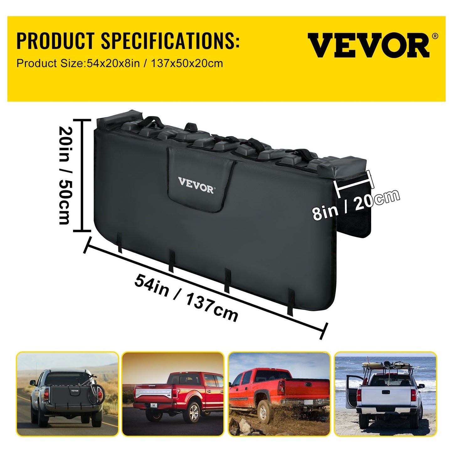 Tailgate Pad, 54" Wide Pickup Truck Tailgate Bike Pad, Bike Tailgate Protection Cover Carries up to 5 Bikes, Truck Bed Bike Pad with PVC Outer Layer, Tool Pocket and Straps