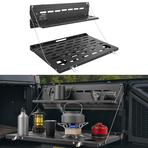 Tailgate Table, for 2021-2025 Ford Bronco, 88 lbs, Carbon Steel Foldable Molle Panel Double-Layer Drop Down Table, Rear Door Cargo Storage Rack Shelf Luggage Holder Carrier Camping Accessories